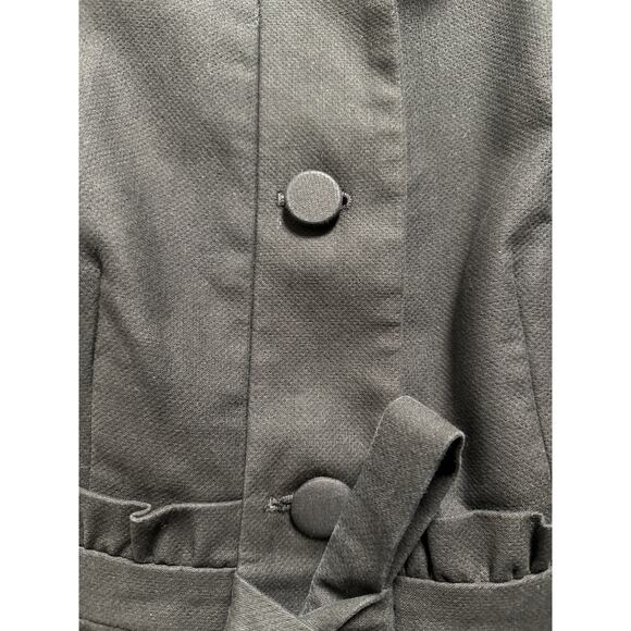 J. Crew Black Cotton Ruffle Gamine Tie Waist Fitted Peacoat Midi Jacket Size 2 - Picture 4 of 8